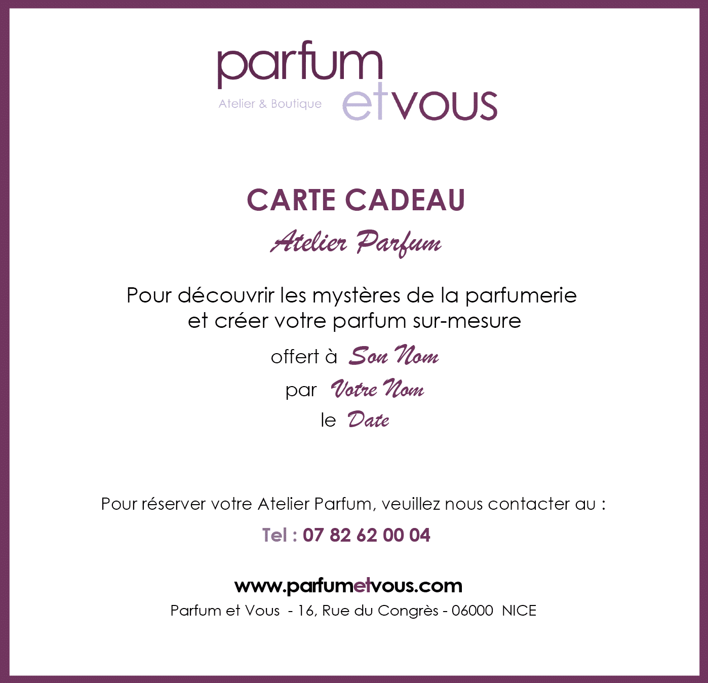 Carte Cadeau Atelier Parfum - Parfum et Vous
